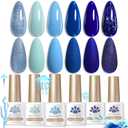 Born Pretty Blue Gel Nail Polish Set 6 Colors Spring Summer Light Baby Royal Blue Reflective Glitter Gel Polish Soak Off Nail Art Manicure DIY Design Home and Salon Holiday Gift