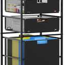 EasyPAG Rolling Storage Cart with 3 Drawers, Under Desk File Cabinet on Lockable Wheels, Movable Letter Size Hanging File Folder Organizer with Wooden Printer Stand for Home Office, Black