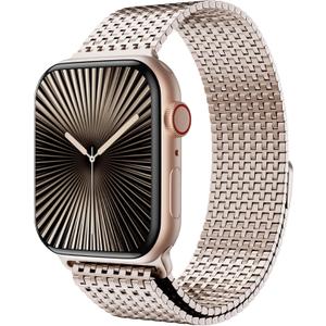 LULULOOK Milanese Mesh Loop Compatible with Apple Watch Band 49mm for Men Women, Stainless Steel Magnetic Buckle Strap for iWatch Ultra 3/2 Ultra Series 11 10 9 8 7 6 SE 5 4 3 (Champagne Gold)