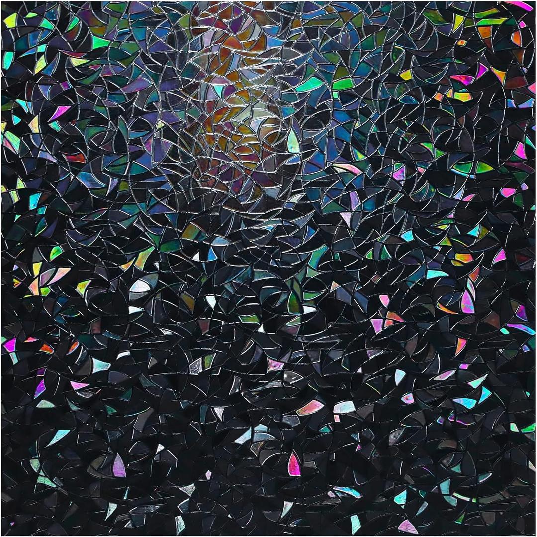 rabbitgoo Window Privacy Film Rainbow Film Decorative Window Sticker, 3D Static Stained Glass Cling Tint for Room Darkening Day Sleep, Black, 17.5 x 78.7 inches