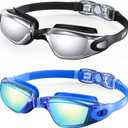 Aegend Swim Goggles, 2 Pack Swimming Goggles No Leaking Adult Men Women Youth (Bright Blue & Sliver)