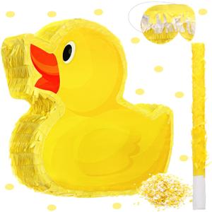 Sotiff Yellow Duck Piata 13.8 Inch Cute Duck with Piata Stick Blindfold Gender Reveal Confetti for Boy Girl Baby Shower Beach Pool Birthday Easter Party Decorations