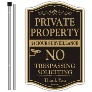 Large Private Property No Trespassing Sign For House, 8" x 14" All Metal Construction Yard Sign With 28" Long Stake, UV Protected Weather Resistant and Easy Install for Lawns Garden (24 HOUR SURVEILLANCE) Large Private Property No Trespassing Sign For House, 8" x 14" All Metal Construction Yard Sign With 28" Long Stake, UV Protected Weather Resistant and Easy Install for Lawns Garden (24 HOUR SURVEILLANCE)