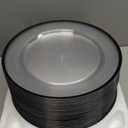 Goodluck 12 Inch Disposable Charger Plates Plastic, 100 Pack Plastic Clear Charger with Black Rim for Dinner, Wedding, Party