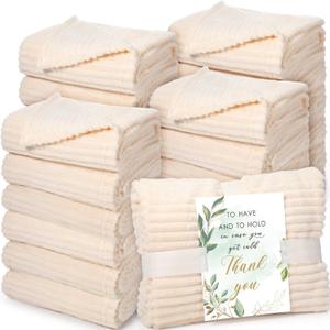 Buryeah 24 Pcs Wedding Flannel Fleece Throw Blanket Bulk with Thank You Card and Ribbon, 50 x 60 in Oeko-TEX Standard 100 Certified Blankets Outdoor Wedding, Guest Party Souvenirs (Ivory)