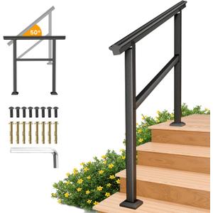 SPACEEUP Hand Rails for Outdoor Steps,4 Step Handrail45" x 34" Fits 0 to 4 Steps, Outdoor Stair Handrail Kit, Black Railings for Outdoor Steps for Porch DeckHand Rails for Seniors