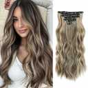 Clip in Hair Extensions for Women 20 Inch Light Brown Mix Ash Blonde Long Wavy Hair Extensions Clip ins 7PCS Lightweight Lace Weft Synthetic Hairpieces for Daily Use