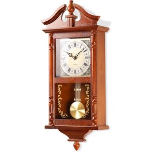 AYRELY 25IN Grandfather Vintage Wall Clock with Pendulum and Chime, Hour/Quarter-Hour Chime, Rubberwood Frame, Large Vintage Wall Clock for Living Room, Home Decor Gift (Brown)