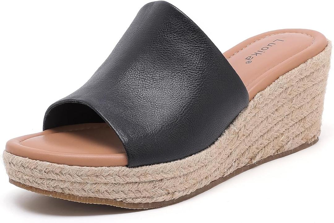 Luoika Women's Wide Width Wedge Sandals - Platform Slip On Summer Slides
