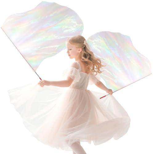 Ngdhkd 2Pcs Praise Dance Worship Flags Shiny Worship Flag with Scalable Rods for Stage Performance Outdoor Practice Transparent White
