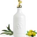 Sweejar 16 Oz Ceramic Olive Oil Dispenser Bottle, Oil Dispenser for Kitchen with Gravity Spout, Relief Opaque Oil Container for Evoo, Avocado Oil, Vinegar, Soy Sauce, 1 Pack(White, Gold Spout)