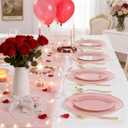 Liacere 32PCS Pink Plastic Plates - Pink Plastic Ceramic Disposable Tableware Plates Modern Dinnerware Set - Wedding & Party & Mothers Day