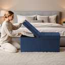 30-INCH Storage Ottoman Bench, Footrest with Storage, End of Bed Bench Coffee Table for Living Room, Bedroom, Entryway, Blue