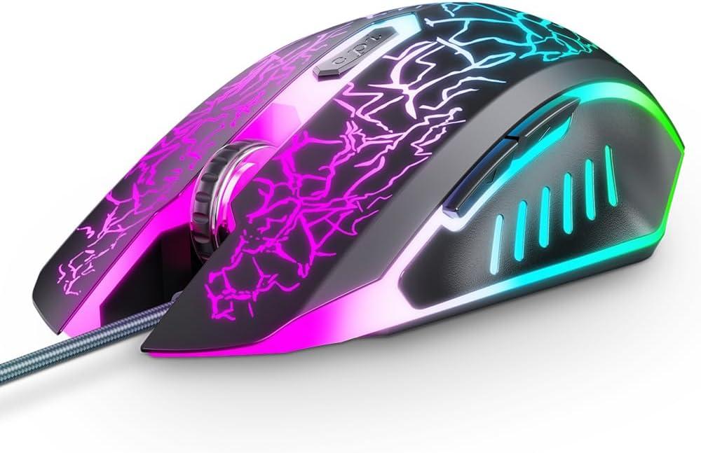VersionTECH. Wired Gaming Mouse, Computer Mouse Ergonomic Mice with 7 LED Lights RGB Backlit, 6 Programmable Buttons, 4 Adjustable DPI for Laptop PC Gamer Desktop Chromebook Mac Games-Black
