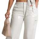 WOKANSE Womens PU Leather Stretchy 2 Piece Outfit Belted Sleeveless Halter Tops and Straight Leg Pants Set with Pocket (White, XXL)