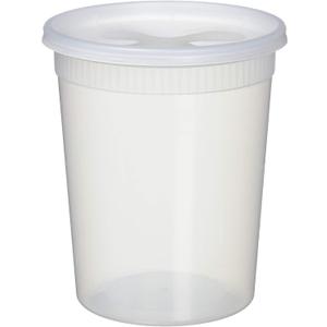 YW 32oz Plastic Soup/Food Container with lids (Pack of 25)