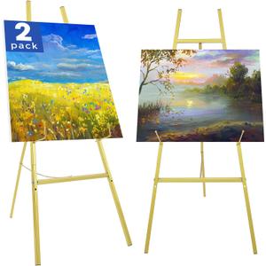 2 Pack Gold Easel Stand for Wedding Sign, Heavy Duty Metal Display Easel with Adjustable Chain, 4-Tier Height Adjustable Art Easel for Painting, Posters, Pictures & Commercial Display