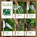 GardenHOME 7-Piece Green Gardening Tool Set Stainless Steel Tools with Wooden Handles, Folding Stool & Canvas Tote, Durable Garden Kit for Every Gardener