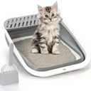 Foldable Cat Litter Box, Large Height-Adjustable Anti-Splash Open Air Kitty Litter Pan, Easy Clean with Scoop (Gray)