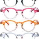 4-Pack Small Round Reading Glasses Comfortable Readers Colored Stylish Frame for Women