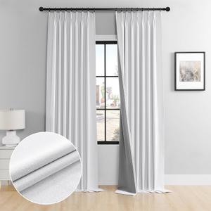 Cniuyhi White Linen Textured Pinch Pleated Curtains 84 Inch Length Full Blackout Back Tab Curtains, Energy Saving Patio Door Pleated Drapes with Hooks for Bedroom Living Room, 50" x 84", 1 Panel