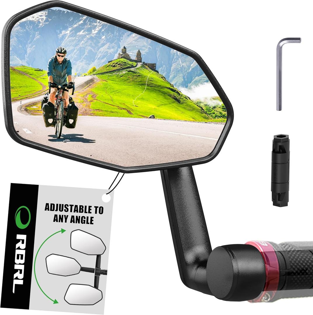 RBRL Bicycle Mirror, Extra Large Mirror, 360 Adjustable, Shatterproof and Durable Rear View Mirror Bicycle, Bicycle Mirror for E-Bike(Left), Universal, black, RL15E-1
