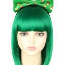 LeMarnia St. Patrick's Day Costume Wig Green Bob Wig with Shamrock Bow Headband for Women Irish Costume Wig