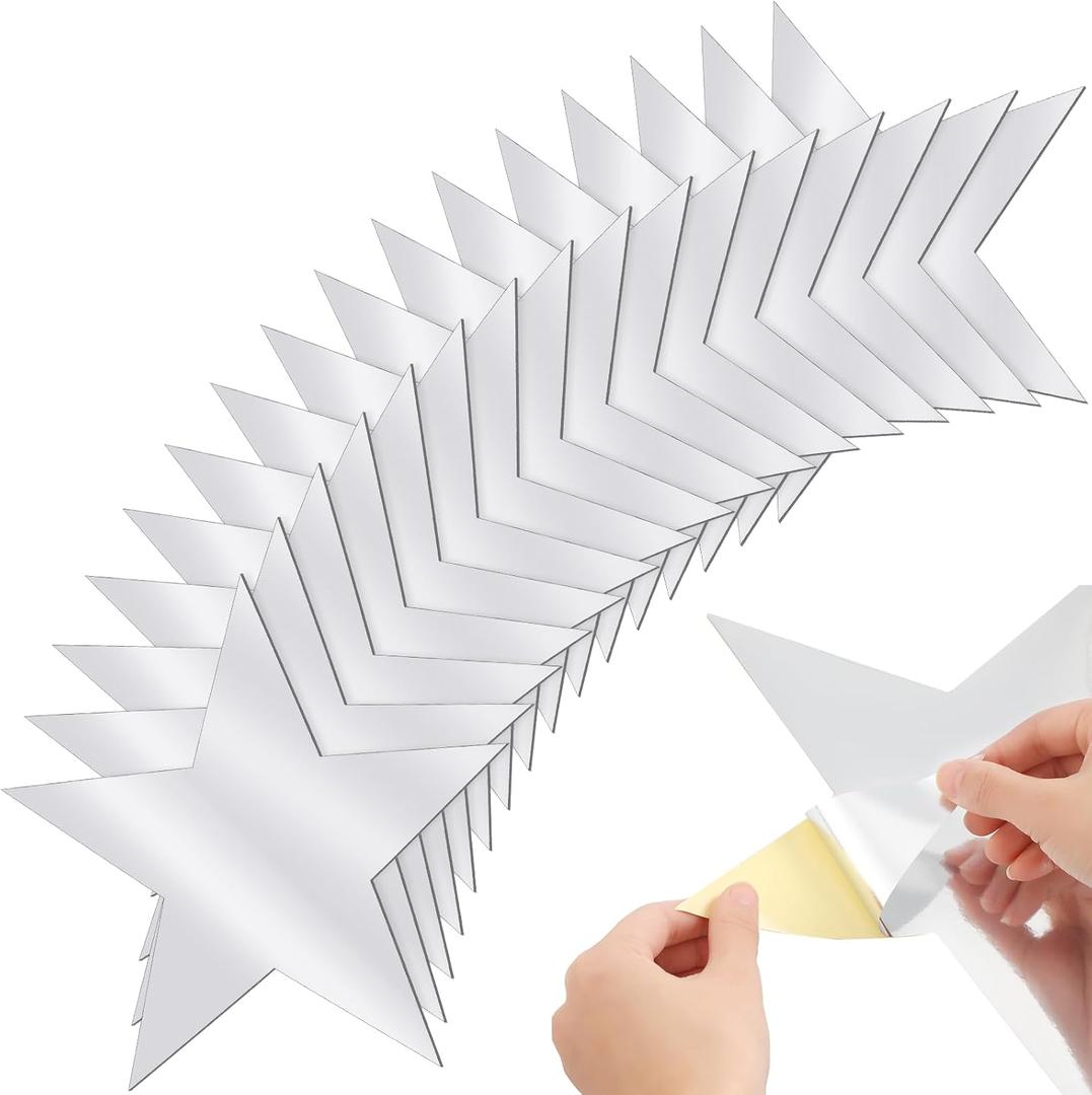 Frienda 48 Pcs 11 Inches Silver Star Sticker Large Paper Glitter Silver Self Adhesive Star Birthday Party Decorations or Bulletin Board Classroom Wedding Shower Decoration Supply