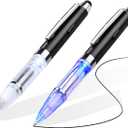 Penyeah Pen with Light and Stylus Tip 2 Pack, 3 in 1 Light Up Pens With Rubber Stylus for Touchscreens, Retractable Light Pen for Writing in The Dark - White+Blue