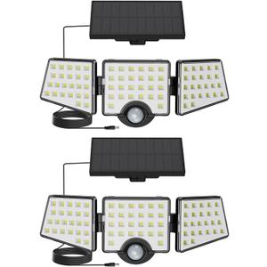 Solar Lights for Outside, WL5000 Motion Activated Security Lights, Separate Solar Panel, 3 Adjustable Head 270 Wide Lighting Angle, IP65 Waterproof Wall Lamp for Porch Yard Garage, 2 Packs