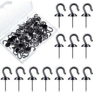 Hotop 60 Pieces Push Pin Wall Hooks Metal Thumb Tack Hangers Iron Alloy Nail Decorative Picture Hooks for 20 Lbs Home Office School Party Supply (Black)