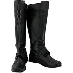 Adult Men Knight Boots Leather Warrior Cosplay Costume Pirate Shoes Knee High Footwear Halloween Costume, (11.5-Male, Black)