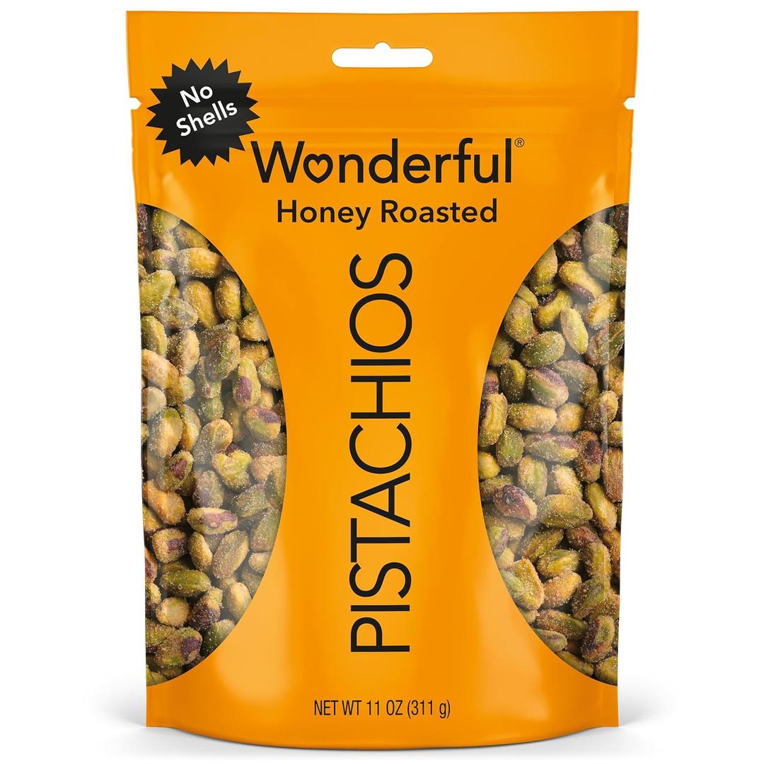 Wonderful Pistachios No Shells, Honey Roasted Nuts, 11 Ounce Resealable Bag, Protein Snacks, Gluten Free, Healthy Snacks
