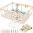 71 x 59 Baby Play Pen with Mat - Indoor & Outdoor Playpen for Babies and Toddlers - Extra Large Play Yards with Soft Foam & Sturdy Bottom Suction Cups - Toddler Baby Play Yard with Gate(Apricot)