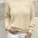 Saodimallsu Womens Sweaters Crew Neck Long Sleeve Knit Contrast Piping Stripe Lightweight Casual Fall Pullover Tops 2025 (Beige)