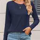 DittyandVibe Womens Tee Shirts Raglan Long Sleeve Crew Neck Tops Fall Casual Loose Tshirts Tunic Shirt (X-Large, Navy Blue)
