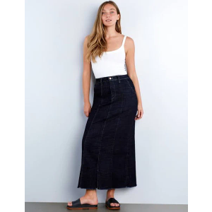 Women's Vintage Denim Long Skirt A-Line High Waisted Front Slit Casual Maxi Jean Skirt XL