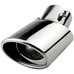Car Polished Stainless Steel Exhaust Tail Exterior Rear Tail Car Exhaust Pipe Flue Muffler Tip Pipe, 63mm/2.5 inch Inlet Tailpipe Auto Universal Accessories with Mesh (Curved,Silver)