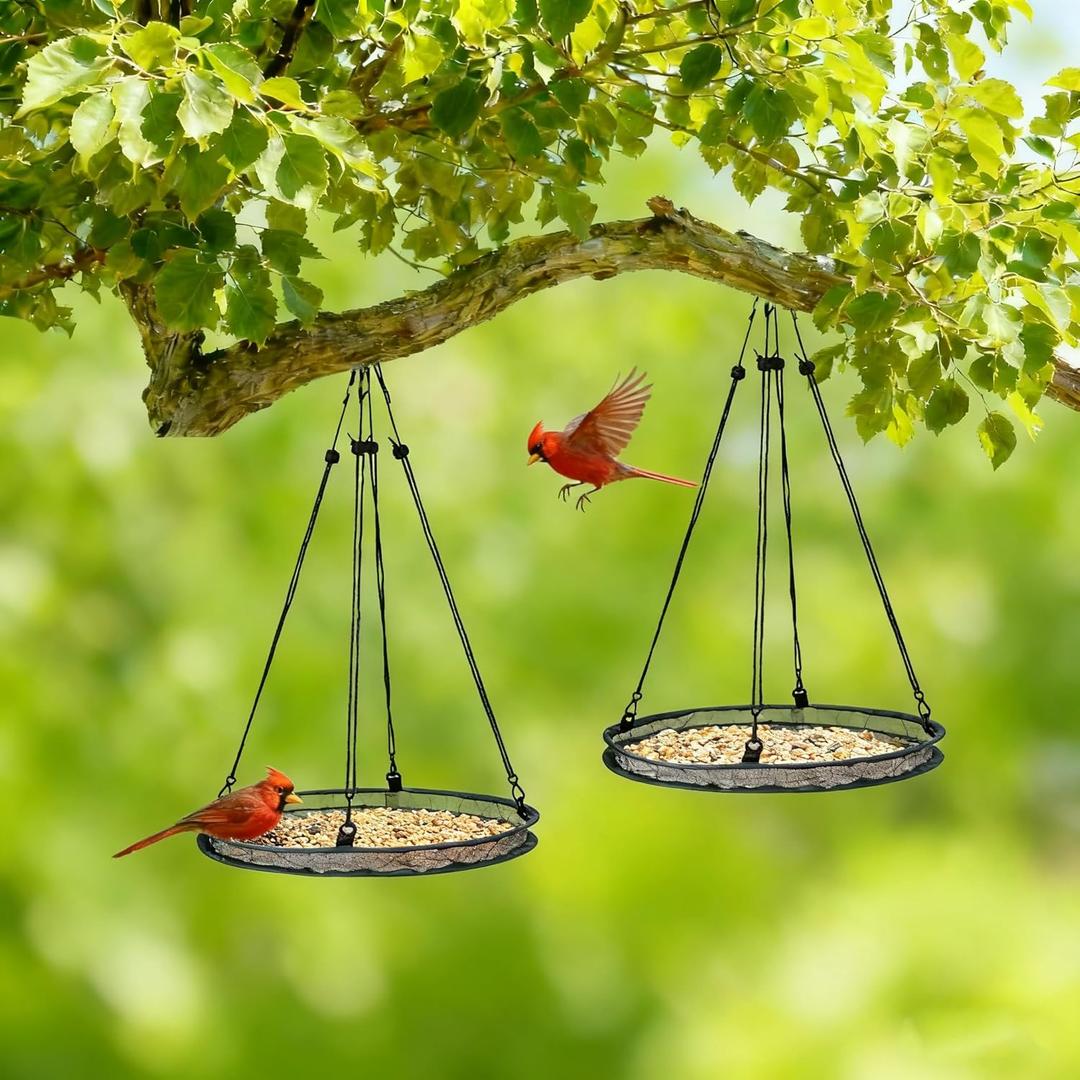 2 Pack Wild Bird Seed Catcher Hanging Hoop Platform - Under Feeder Tray for Hummingbird Feeders, Bee Feeders Outdoors (Green, 16")
