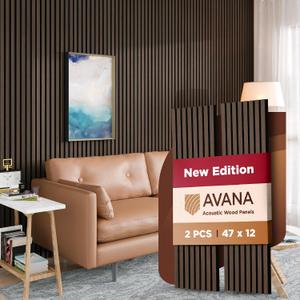 Avana Acoustic Wood Wall Panels 47.2 x 12.6 Inch Dark Walnut Oak Acoustic Panels 2 PCs Modern Wall Panels For Interior Wall Decor For Home, Office, Studio Sturdy And Durable Wood Panels For Wall