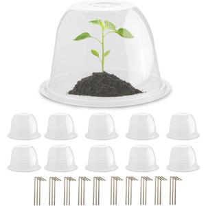10" D 6.7" H Plant Protectors from Animals, Garden Cloches for Seedlings Nursery Pots, Durable Humidity Domes with Ventilation Holes, Clear Plant Covers, Mini Greenhouse for Plants 10-Pack