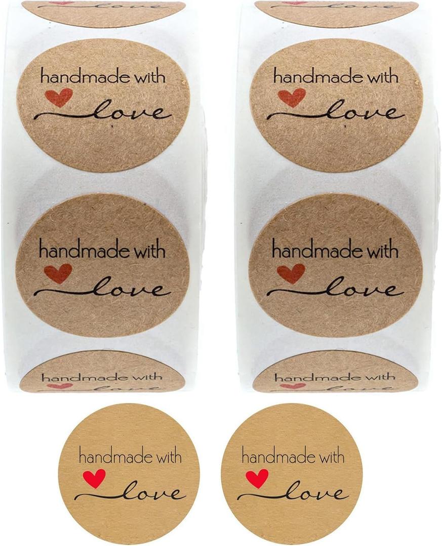 1000PCS Homemade with Love Stickers,1 Inch Small Round Kraft Baking Stickers Label Sticker for Baked Goods Packaging Jam, Jelly Jar Canning Bottles,Cookie Bags with Lines (Brown1)