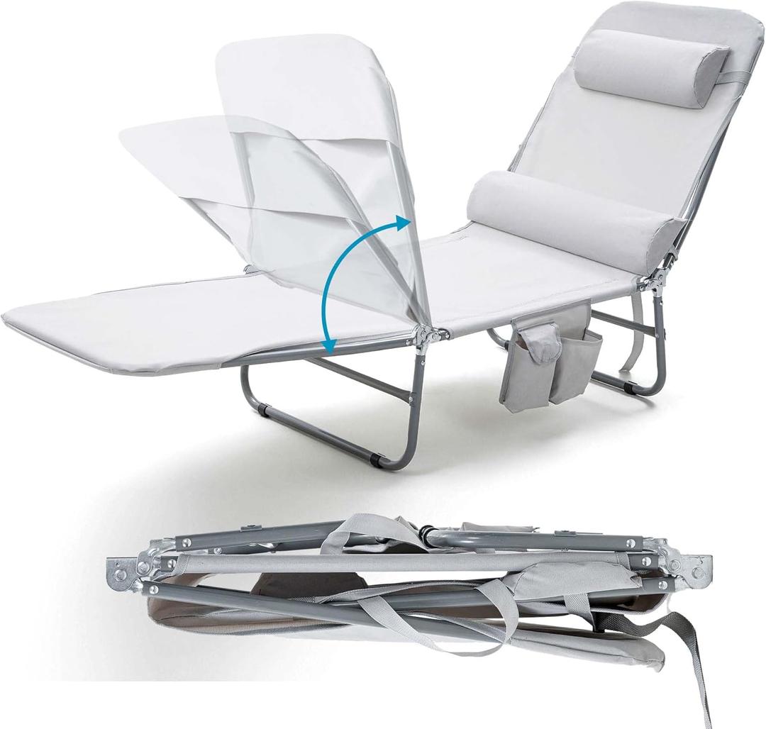 NIXSCALINO Lounge Chair | Adjustable Recliner with Foldable Leg Part | Lightweight Aluminum Frame | Ergonomic Cushioning | cot for Camp | Perfectly Suite for Beach, Outdoor Camping