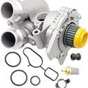 OKAY MOTOR 06H-121-026-ED Aluminum Water Pump Assembly for 2009-2018 Audi A3 A4 A5 A6 Q3 Q5 TT TTS Quattro 2008-2018 Volkswagen Beetle CC Eos GTI Jetta GLI Passat Tiguan 2.0L TSI 06H121026ED