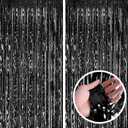 Black Backdrop Black Party Decorations - Foil Fringe Curtain Streamers for Halloween Party Decorations-2 Packs