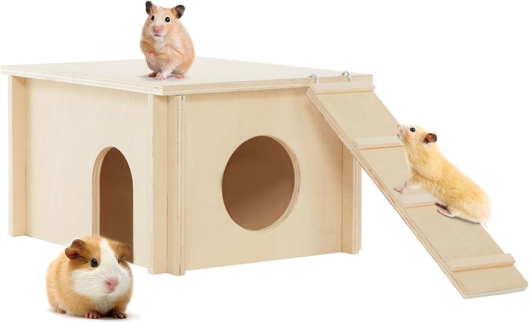 Petsfit Hamster Hideout Perfect for 3-4 Hamsters, 10mm Panel Thickness Hamster House with Climbing Ladder for Hamsters, Guinea Pigs, Chinchillas, Dwarf Rabbits