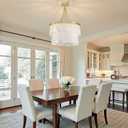 2-Tier Natural Alabaster Scalloped/Petal Panel Drum Chandelier in Warm/Brushed Brass | Adjustable hanging fixture with natural stone detail for kitchen islands, tables, living spaces, and open-concept interiors.