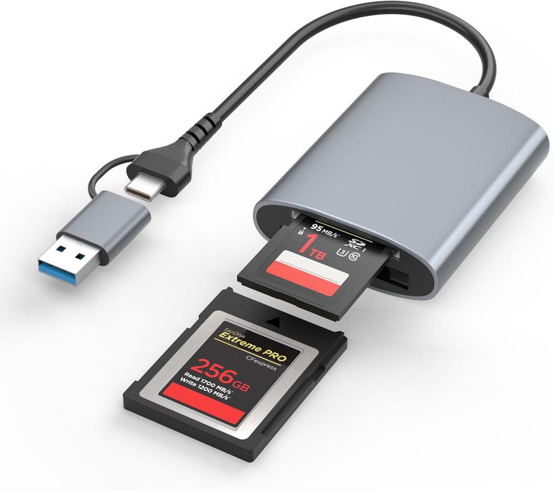 Professional CFexpress Type B and SD Dual-Slot Memory Card Reader with USB 3.2 Gen 2 (10Gbps) Transfer Speed, USB-C&USB-A 2-in-1 CFexpress Type B/SD Card Adapter