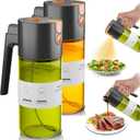 OURCABECUE Upgrade 2 in 1 Oil Sprayer for Cooking, 17oz Light-Blocking Glass Olive Oil Dispenser Bottle for Kitchen (Green+Brown Bottle-Black 2PACK)