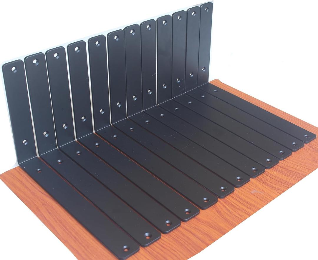 12 Pack - L 12" x H 8" x W1.5, 5mm Thick Black L Shelf Bracket, Iron Shelf Brackets, Metal Shelf Brackets, Floating Shelf, Shelf Supports with Screws